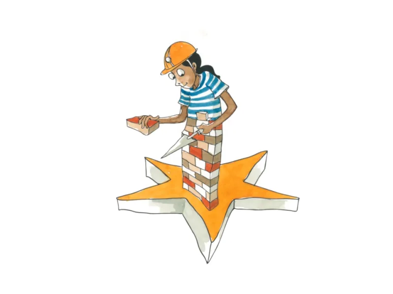 A learner balancing on a yellow star
