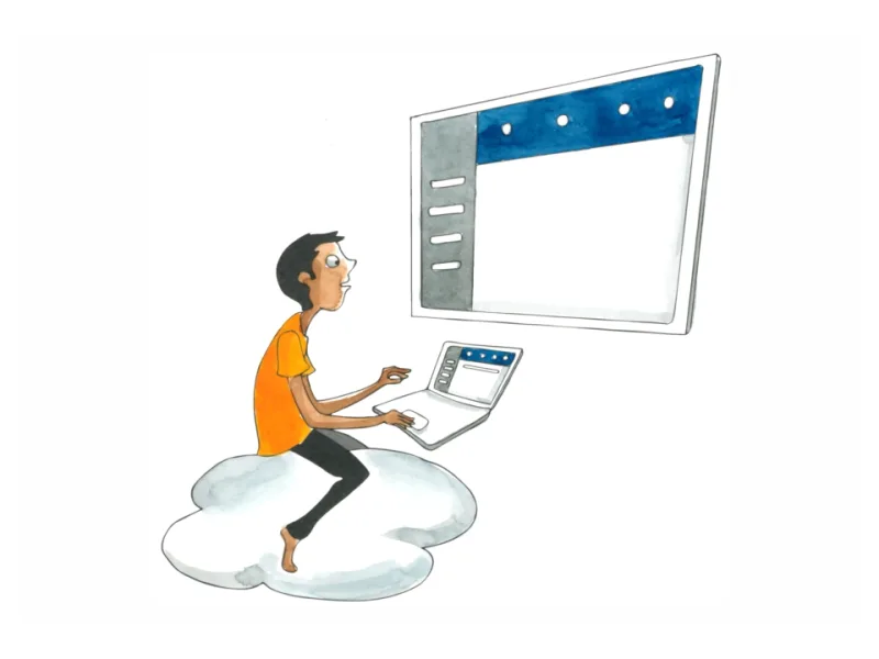 A learner working on a laptop beside a browser window