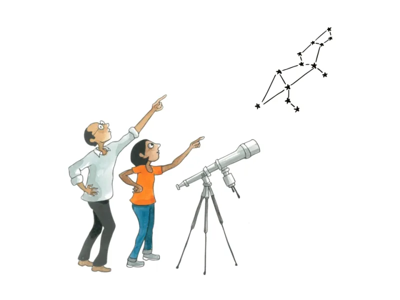 Children using a telescope to explore the stars
